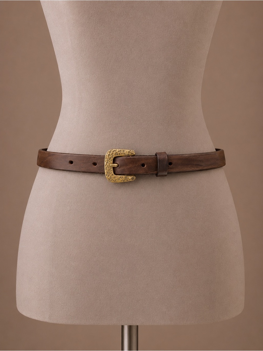 BRAVE Brown Italian Leather Belt Hammered Brass Buckle Made in Canada 36